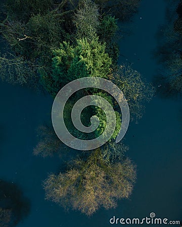 Drone view of lake in local park in Stoke on Trent. Stock Photo